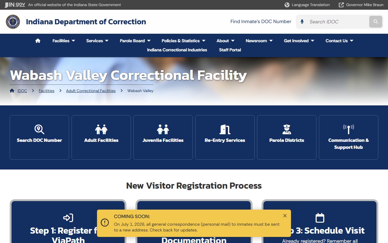 Wabash Valley Correctional Facility inmate population information in Sullivan County