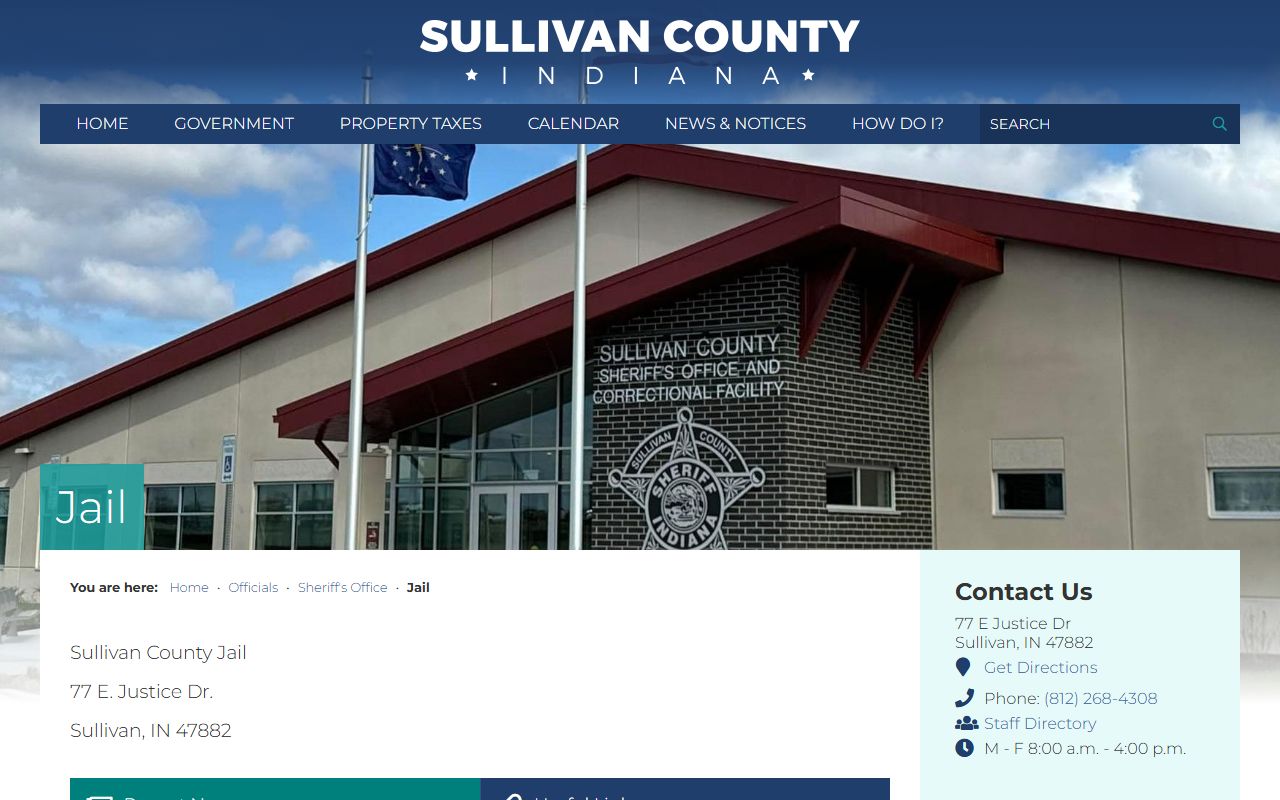 Official Sullivan County Jail page with address, phone, hours, and jail links